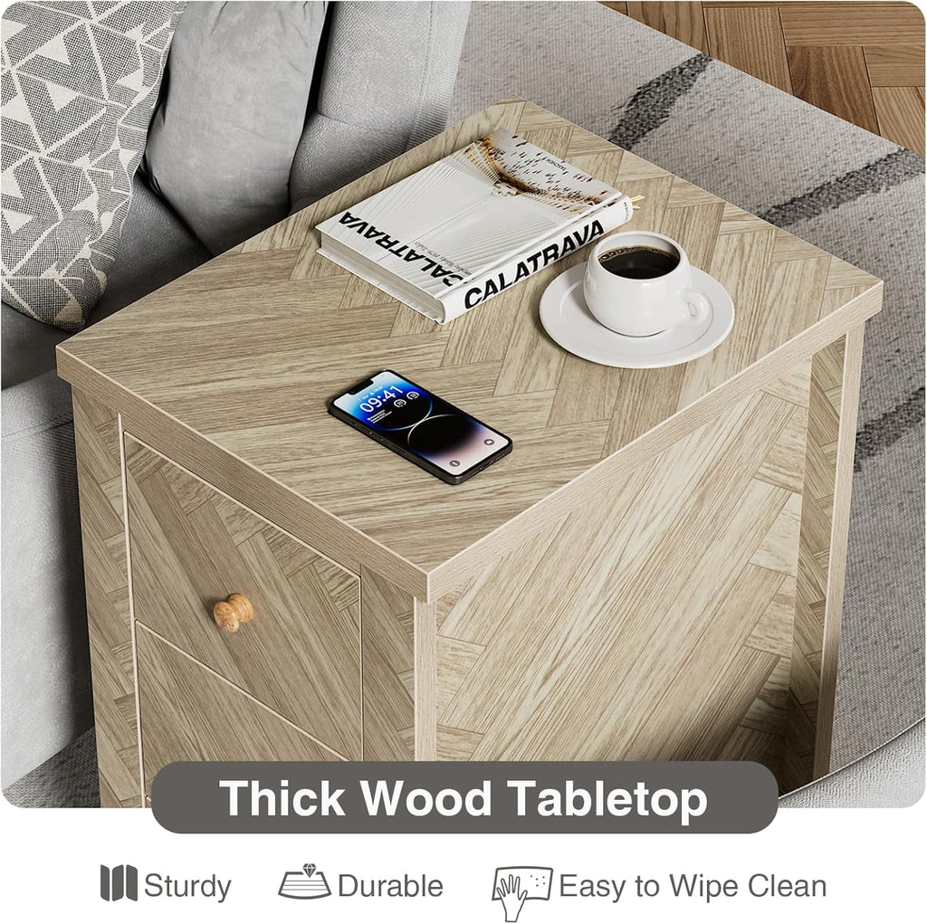 Anmytek End Table with 3 Drawers, Narrow Nightstand for Bedroom P1143