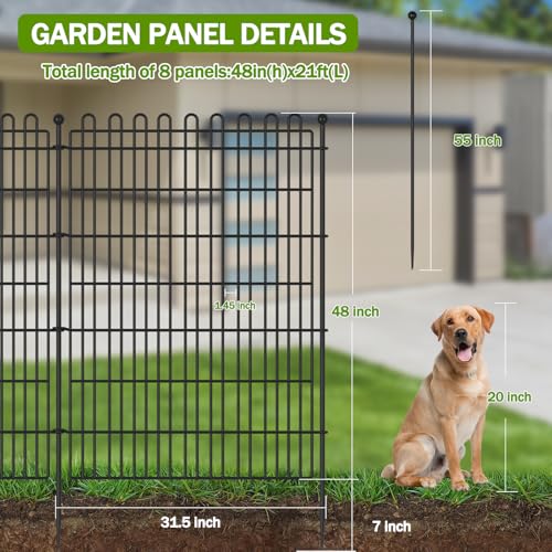 Decorative Metal Garden Fence for Yard, 32in H x 23.6ft L, Animal Barrier K800603