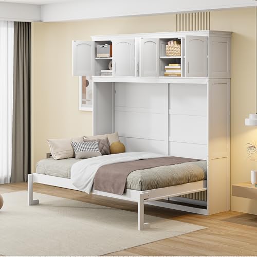 Harper & Bright Designs Full Murphy Cabinet Bed with USB Port, Gray F28708