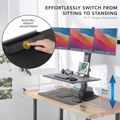 Mount-It! Electric Standing Desk Converter - Motorized Sit-Stand Desk Riser with Monitor Mount, 32" V46023