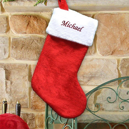 Embroidered Red Plush Personalized Christmas Stocking for Mantle E803