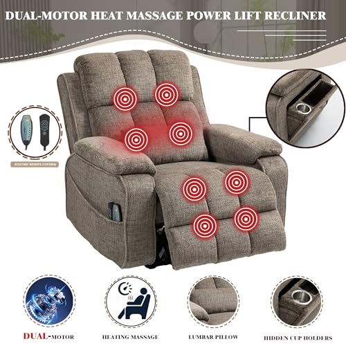 Lift Chair Recliner with Massage and Heat, Heavy Duty for Seniors, Brown V12888