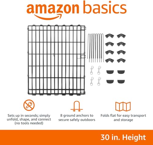 Amazon Basics Foldable Octagonal Metal Dog Playpen, Extra Large, Black G18040