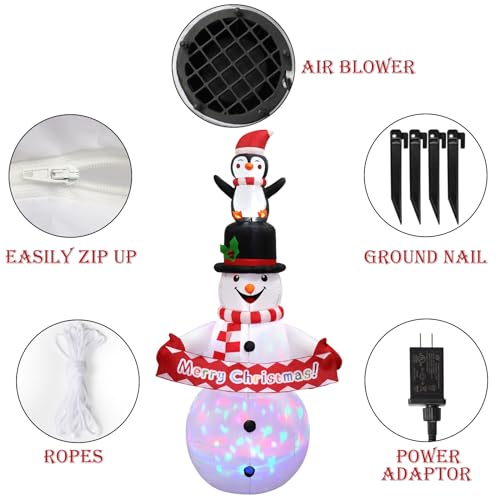 LOMOHOO 7FT Christmas Inflatable Snowman with LED Lights X50095
