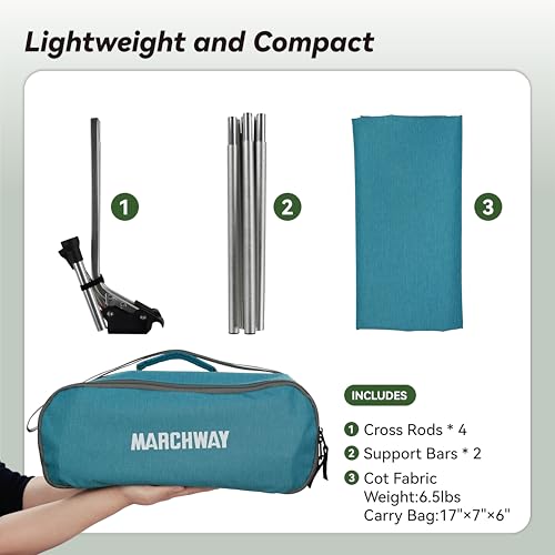 MARCHWAY Lightweight Folding Tent Camping Cot Bed with Lever Lock, Portable, 330Lbs (Black) R945221