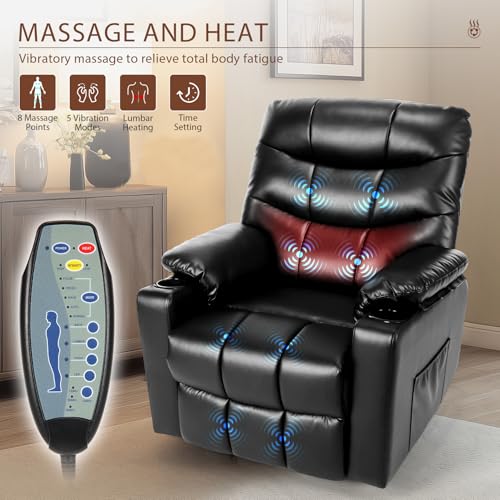 Himimi PU Leather Electric Power Lift Chair Recliner with Heat and Massage, Black I715