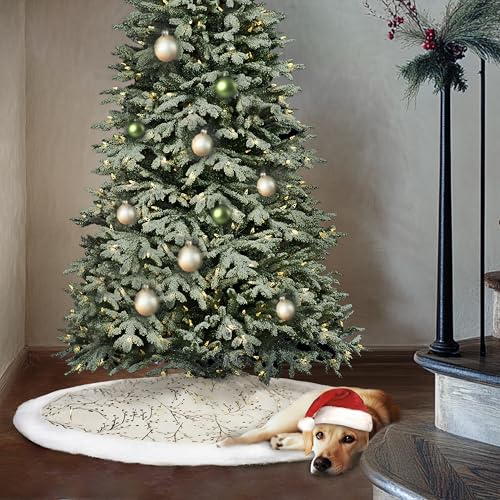 SYITCUN Christmas Tree Skirt, 48 Inch White and Gold Faux Fur F99847