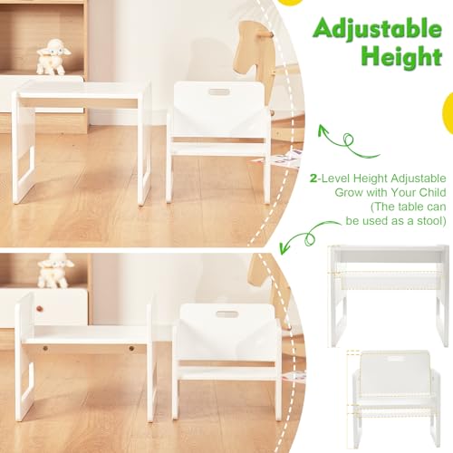 FUNLIO Height Adjustable Toddler Table and Chair Set Solid Wood Pink Y65249