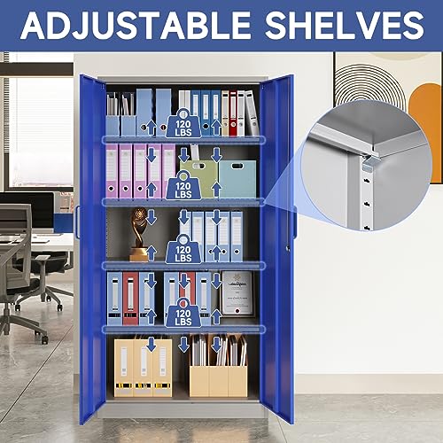 Metal Storage Cabinet with Doors and Shelves, 71" Locking Steel, White L799