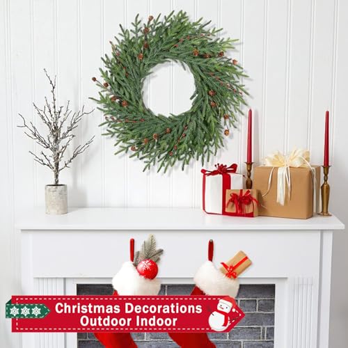 26 Inch Christmas Wreath with Red Berry Artificial Pine Cedar Front Door Decor D349135