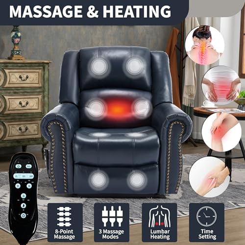 Dual Motor Power Lift Recliner Chair with Massage and Heat, Faux Leather, Brown V8458