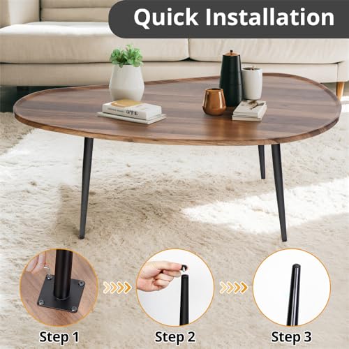 Oval Coffee Table with Metal Legs, Walnut Z407