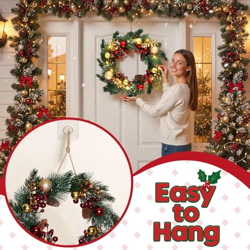 DomeStar 24 Inch Christmas Wreath with Lights, Outdoor Waterproof with Pine Cones C51545