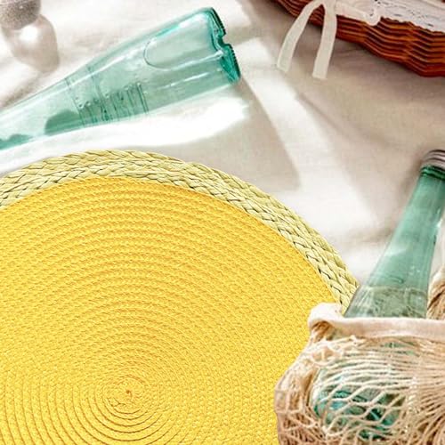 Round Braided Placemats Set of 8, 15 Inch Washable Heat Resistant, Black Thin Edge Y759351
