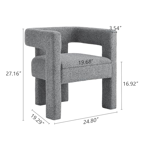 Modern Sherpa Barrel Chair with Open-Back, Boucle Fabric Accent Armchair J598808