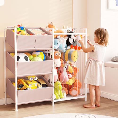 BBLIKE Stuffed Animal Storage Organizer with 4 Removable Bins, Pink D671279