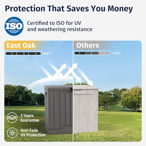 EAST OAK 60 Gallon Waterproof Outdoor Storage Box, Grey A4870