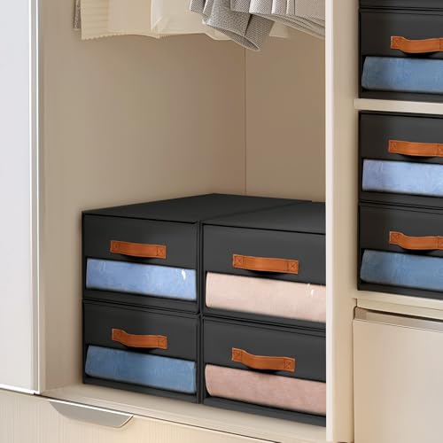 DIMJ Closet Organizers and Storage - Fabric Bins with Drawers, Stackable, 4-Pack, Grey G8366