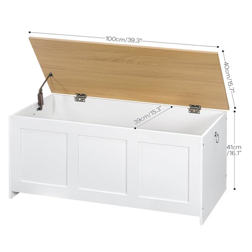 HOOBRO Storage Bench, 39.3" Retro Wooden Chest with Lift Top, White and Walnut C2921