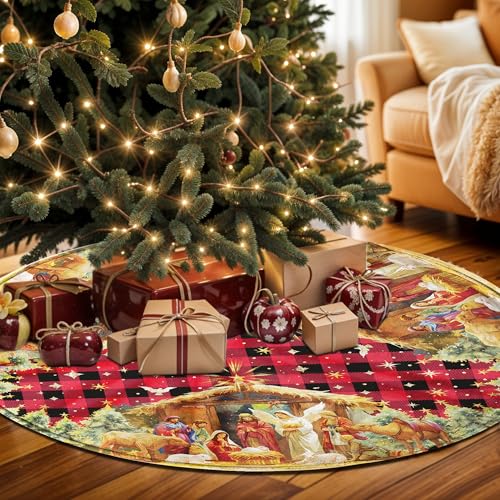 Christmas Tree Skirt 36 Inch with Snowman Reindeer Santa Snowflake L183244