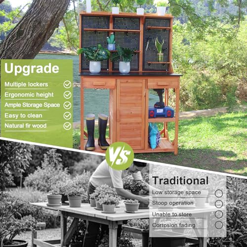Outdoor Wooden Potting Bench with Storage Drawer and Pegboard B4343
