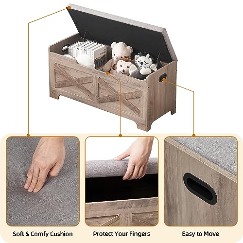 GAOMON Storage Chest with Safety Hinge, Wooden Entryway Bench N377