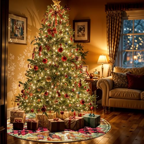 Christmas Tree Skirt 36 Inch with Snowman Reindeer Santa Snowflake L183244