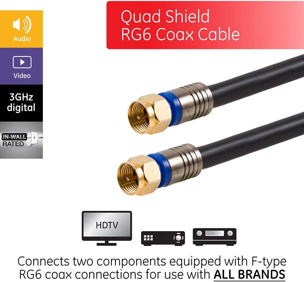 GE Outdoor HD Digital TV Antenna 4K 1080P VHF UHF with J Mount & 50 ft RG6 Coaxial Cable N827566