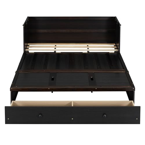 Harper & Bright Designs Queen Murphy Bed Cabinet, Solid Pine, Espresso W128