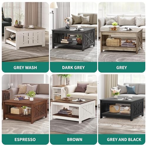 YITAHOME Farmhouse Coffee Table with Storage, Rustic Wood, Brown U567502
