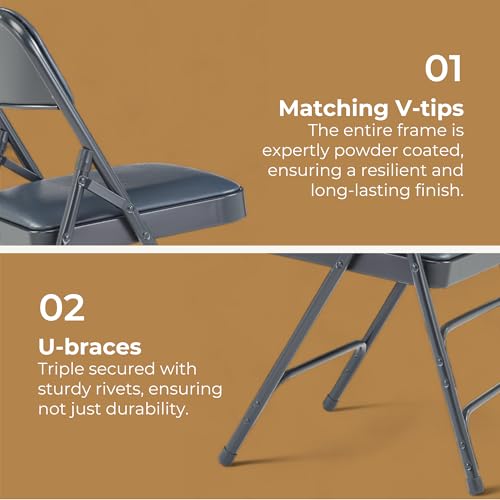 Triple Brace Folding Chair with Vinyl Upholstery, Black N83410