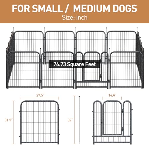 Metal Dog Playpen 40 Inch Height 16 Panels Indoor Outdoor Black-Silver W932257