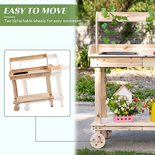 Outsunny 36" Wooden Potting Bench Work Table with Sink and Storage, Brown O683