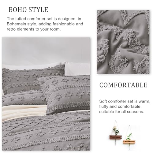 Boho Comforter Set King, White Ivory Fluffy 3 PCS Bedding O7580