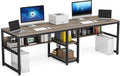 78.7" Two Person Desk with Bookshelf, Large Computer Office Double Desk for Two Person, Industrial Study Writing Table Workstation with Shelves for Home Office