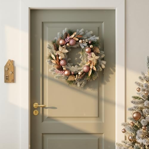 DecorbyHannah 24" Pre-Lit Pink Christmas Wreath with Ornaments Z91208