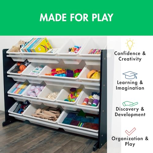 Humble Crew Supersized Toy Storage Organizer with 16 Removable Bins, Grey/White D772791