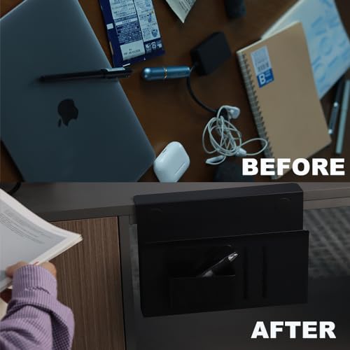 Clamp On Desk Side Organizer with Magnetic Pen Holder for Laptop and Office Use (Black) Q570