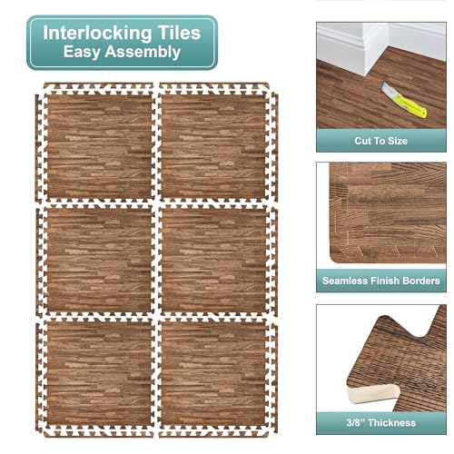 Sorbus Wood Grain EVA Interlocking Floor Mats with Borders J287