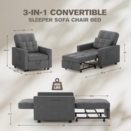 JUMMICO 3-in-1 Convertible Sleeper Sofa Bed with Adjustable Backrest, Beige L703
