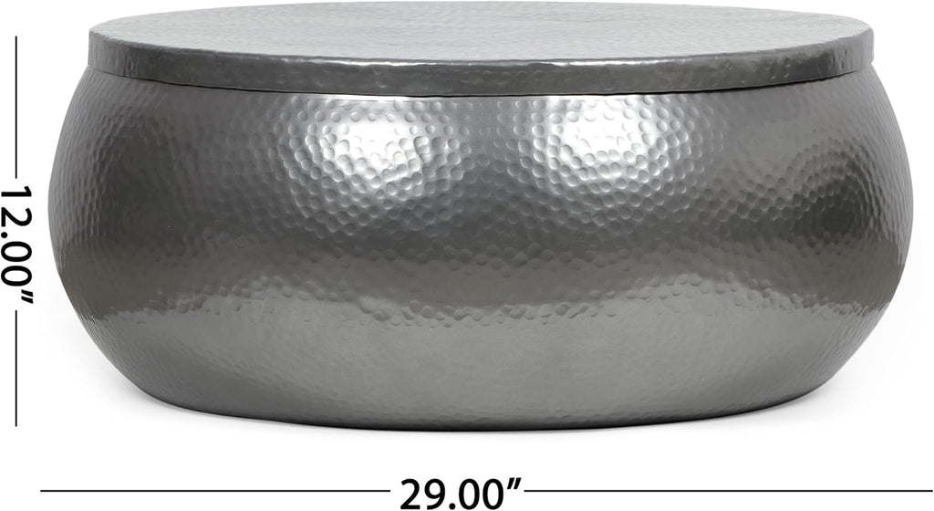 29" Modern Solid Aluminum Round Drum Coffee Table with Hammered Texturing D701707