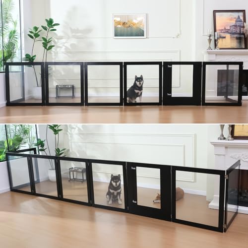 Heavy Duty Clear Acrylic Dog Playpen with Metal Frame, 6 Panels with Door I91403