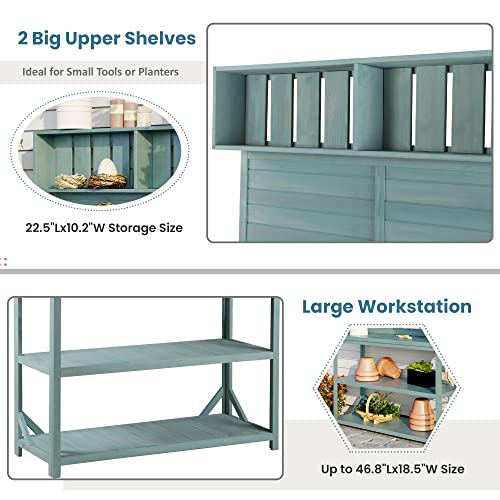 Merax 66" Outdoor Farmhouse Wooden Potting Bench Table with 2 Drawers and Cabinet, Brown U7933