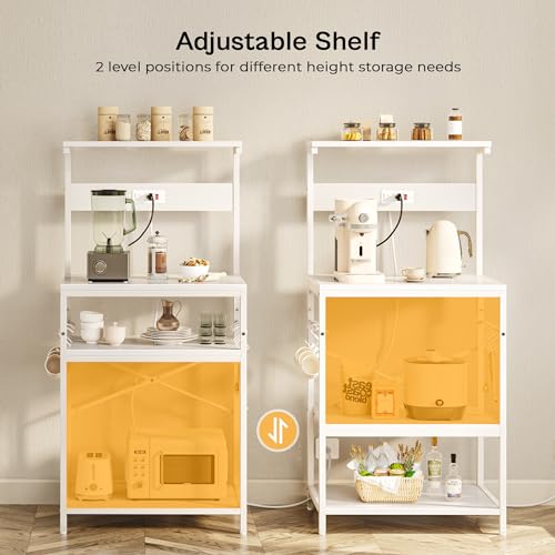 SUPERJARE Kitchen Bakers Rack with Power Outlet, Coffee Bar Table, Rustic Brown W637