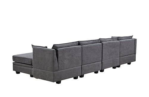 Elegant 2-Piece L-Shape Modular Sectional Sofa with Two Pillows, Beige Chenille V895561