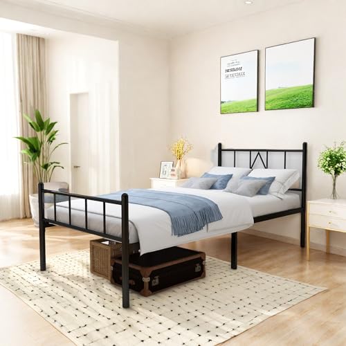 Full Size Metal Platform Bed Frame with Headboard, Black U138819