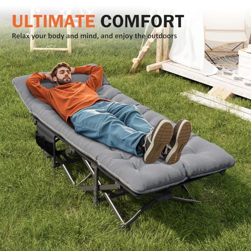 ATORPOK Camping Cot for Adults with Cushion, Portable Folding Bed, Gray F9576