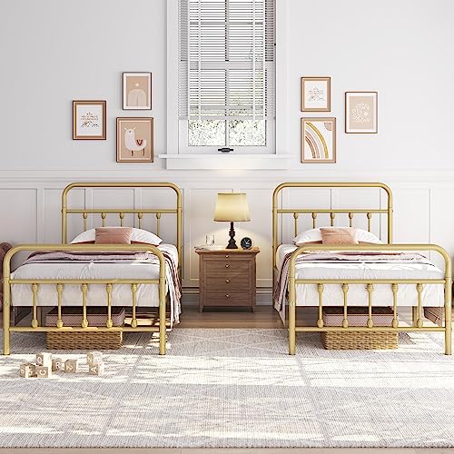 Yaheetech Classic Metal Platform Bed Frame with Victorian Headboard, Full Size Black T81083