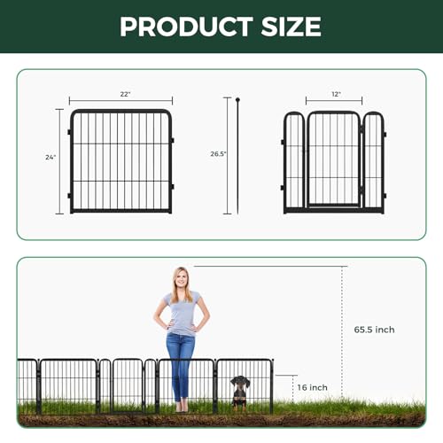 FXW Garden Fence 40in x 36ft, 16 Panels Decorative Metal Dog Fence for Yard, Black J952