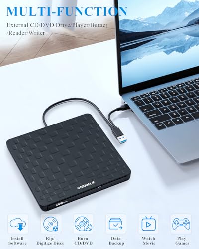 External CD DVD Drive for Laptop, USB 3.0 Type-C, Slim Portable Burner T70166